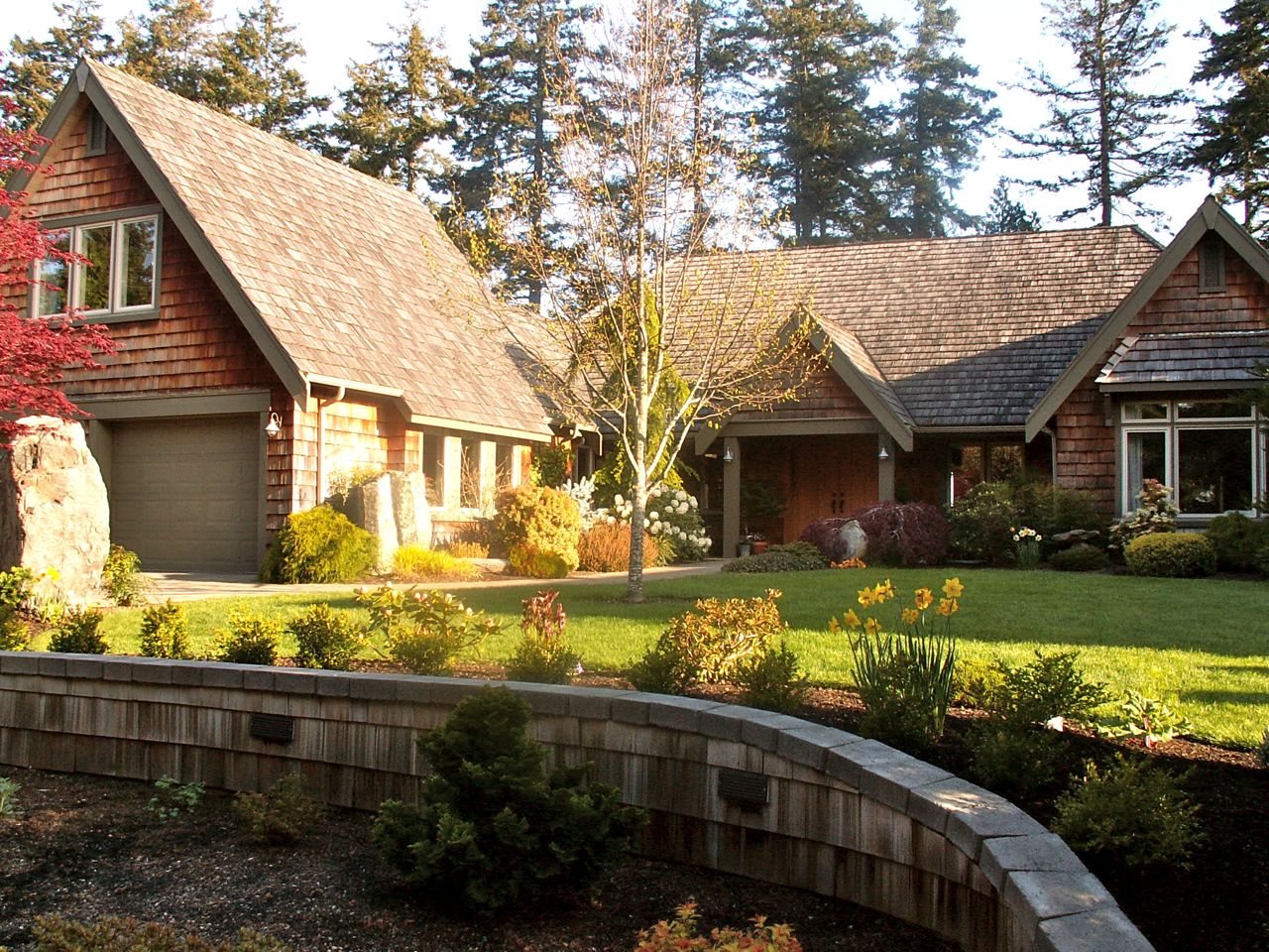 Road side view with a new garden in fore front